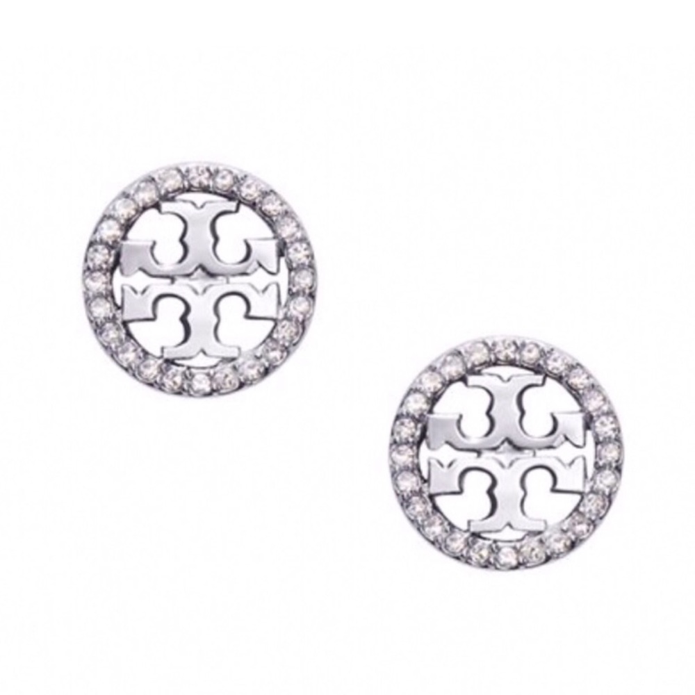 TORY BURCH • Silver Miller Circle Crystal Earrings